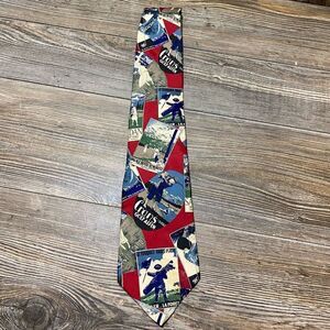 Vintage Golf Tie L'Atelier Golf Course Italian Silk Tie Made USA St Moritz Swiss